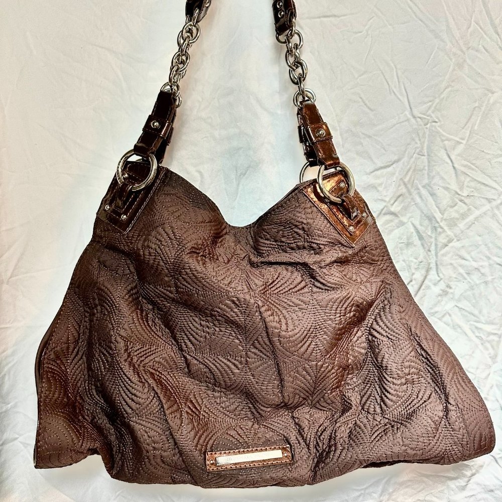 BCBGMaxAzria Modern Hobo Shoulder Bag. Deep Eggplant/Brown.